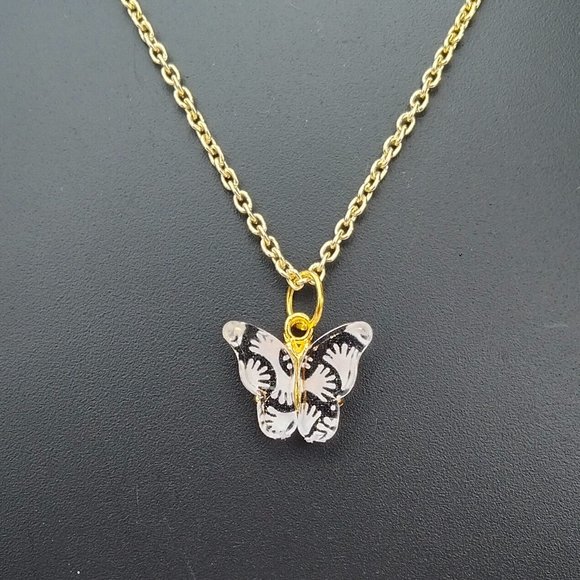 Black & white Acrylic Butterfly Necklace - Picture 1 of 2